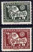 Cinderella - Peru 1957 Stamp Centenary Exhibition set of 2 perf labels unmounted mint