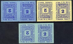 Cinderella - Hawaii 1951 Stamp Centenary Exhibition set of 3 labels each tete-beche imperf between, unmounted mint, stamps on , stamps on  stamps on stamp centenary, stamps on  stamps on stamp on stamp, stamps on  stamps on stamp exhibitions, stamps on  stamps on stamponstamp