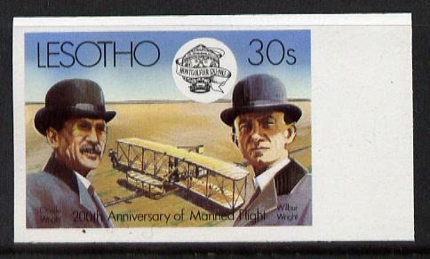 Lesotho 1983 Manned Flight 30s (Wright Brothers & Flyer) imperf marginal single (SG 546var) blocks, pairs & gutter pairs available price pro rata, stamps on , stamps on  stamps on aviation  personalities