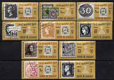 Umm Al Qiwain 1966 Stamp Centenary Exhibition (Stamp on Stamp) perf set of 10 cto used, Mi 55-64, SG 49-58, stamps on , stamps on  stamps on stamp on stamp, stamps on  stamps on stamp exhibitions, stamps on  stamps on stamp centenary, stamps on  stamps on stamponstamp