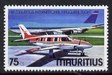 Mauritius 1977 Piper & Boeing 75c with wmk sideways inverted unmounted mint, SG 526Ei*, stamps on aviation