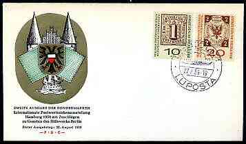 Germany - West 1959 Stamp Exhibition & Stamp Centenary set of 2 on illustrated cover with f1rst day illustrated cancel (22 Aug), stamps on , stamps on  stamps on stamp on stamp, stamps on  stamps on stamp exhibitions, stamps on  stamps on stamp centenary, stamps on  stamps on stamponstamp