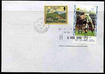 Great Britain 1996 Postal Strike cover to St Helena bearing St Martin (Great Britain local) opt'd 'Postal Strike Special Delivery \A31' cancelled 6 Aug plus St H 25p  adhesive cancelled 5 September