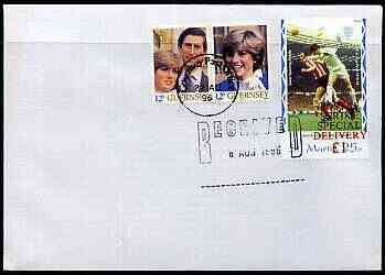 Great Britain 1996 Postal Strike cover to Guernsey bearing St Martin (Great Britain local) opt'd 'Postal Strike Special Delivery A31' cancelled 6 Aug plus Guernsey 24p adhesive cancelled 27 August, stamps on , stamps on  stamps on strike