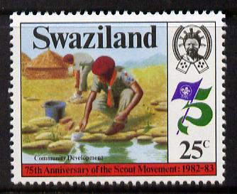 Swaziland 1982 75th Anniversary of Scouting 25c with wmk sideways inverted unmounted mint, SG 418Ei*, stamps on scouts