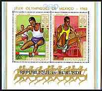 Burundi 1968 Mexico Olympic Games perf m/sheet unmounted mint, SG MS 406, Mi BL 29A, stamps on , stamps on  stamps on olympics, stamps on  stamps on hurdles, stamps on  stamps on long jump