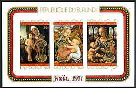 Burundi 1971 25th Anniversary of UNICEF opt on Christmas Paintings imperf m/sheet unmounted mint SG MS 715b, Mi BL 54B, stamps on , stamps on  stamps on arts, stamps on  stamps on christmas, stamps on  stamps on unicef