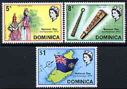 Dominica 1970 National Day perf set of 3 unmounted mint, SG 308-10, stamps on costumes, stamps on baskets, stamps on flags, stamps on maps
