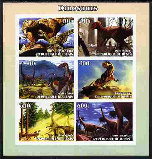 Benin 2003 Dinosaurs #12 imperf sheetlet containing 6 values unmounted mint. Note this item is privately produced and is offered purely on its thematic appeal, stamps on , stamps on  stamps on dinosaurs