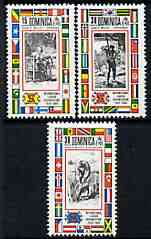 Dominica 1969 International Labour Organisation perf set of 3 unmounted mint, SG 262-64, stamps on , stamps on  stamps on spinning, stamps on  stamps on textiles, stamps on  stamps on flax, stamps on  stamps on flags