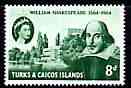Turks & Caicos Islands 1964 400th Birth Anniversary of Shakespeare 8d unmounted mint, SG 257*, stamps on personalities, stamps on shakespeare, stamps on literature