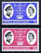 Turks & Caicos Islands 1966 Royal Visit perf set of 2 unmounted mint, SG 266-67, stamps on royalty, stamps on royal visits