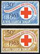 Kenya, Uganda & Tanganyika 1963 Centenary of Red Cross perf set of 2 unmounted mint, SG 205-6, stamps on red cross