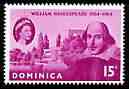 Dominica 1964 400th Birth Anniversary of Shakespeare 15c horiz pair, one stamp with 'retouched sky under ES' (R1/4) unmounted mint SG 182var, stamps on , stamps on  stamps on personalities, stamps on  stamps on shakespeare, stamps on  stamps on literature