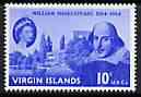 British Virgin Islands 1964 400th Birth Anniversary of Shakespeare 10c unmounted mint, SG 177*, stamps on personalities, stamps on shakespeare, stamps on literature