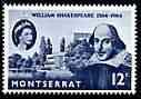 Montserrat 1964 400th Birth Anniversary of Shakespeare 12c horiz pair, one stamp with scratched plate through H of Shakespeare (R4/4) unmounted mint SG 156var, stamps on personalities, stamps on shakespeare, stamps on literature