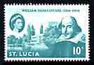 St Lucia 1964 400th Birth Anniversary of Shakespeare 10c unmounted mint SG 211*, stamps on personalities, stamps on shakespeare, stamps on literature