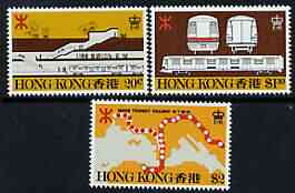 Hong Kong 1979 Mass Transit Railways perf set of 3 unmounted mint, SG 384-86, stamps on , stamps on  stamps on railways, stamps on  stamps on underground