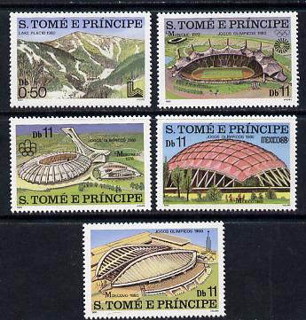 St Thomas & Prince Islands 1980 Olympic Games set of 5 (Stadia) unmounted mint, stamps on , stamps on  stamps on sport      civil engineering    olympics