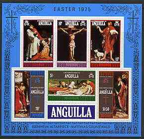 Anguilla 1975 Easter perf m/sheet containing set of 6 unmounted mint, SG MS208, stamps on , stamps on  stamps on easter, stamps on  stamps on arts, stamps on  stamps on 