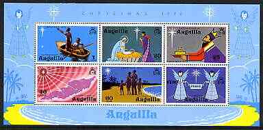 Anguilla 1974 Christmas perf m/sheet containing set of 6 unmounted mint, SG MS201, stamps on christmas, stamps on bethlehem, stamps on angels