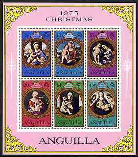 Anguilla 1975 Christmas perf m/sheet containing set of 6 unmounted mint, SG MS222, stamps on , stamps on  stamps on christmas, stamps on  stamps on arts, stamps on  stamps on durer, stamps on  stamps on botticelliraphael