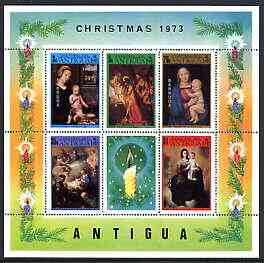 Barbuda 1973 Christmas perf m/sheet containing set of 6 unmounted mint, SG MS135, stamps on , stamps on  stamps on christmas, stamps on  stamps on arts, stamps on  stamps on david, stamps on  stamps on , stamps on  stamps on raphael, stamps on  stamps on murillo