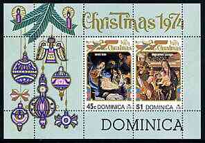 Dominica 1974 Christmas perf m/sheet containing 2 values unmounted mint, SG MS451, stamps on , stamps on  stamps on christmas, stamps on  stamps on arts