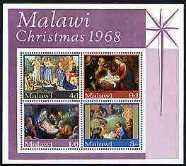 Malawi 1968 Christmas (Paintings) perf m/sheet containing set of 4 unmounted mint, SG MS309, stamps on christmas, stamps on arts, stamps on murillo, stamps on 
