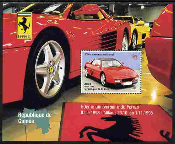 Guinea - Conakry 1998 Ferrari perf s/sheet with Italia 98  imprint unmounted mint. Note this item is privately produced and is offered purely on its thematic appeal, stamps on , stamps on  stamps on cars, stamps on  stamps on ferrari, stamps on  stamps on  f1 , stamps on  stamps on formula 1, stamps on  stamps on stamp exhibitions