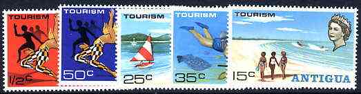 Antigua 1968 Tourism perf set of 5 unmounted mint, SG 216-20*, stamps on tourism, stamps on dancing, stamps on water skiing, stamps on yachts, stamps on scuba