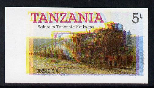 Tanzania 1985 Railways 5s (as SG 430) imperf proof single with all 4 colours misplaced (spectacular blurred effect) unmounted mint, stamps on railways 