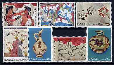 Greece 1973 Archaeological Discoveries - Island of Thera perf set of 7 unmounted mint, SG 1225-31, stamps on , stamps on  stamps on archaeology, stamps on  stamps on artefacts, stamps on  stamps on wrestling, stamps on  stamps on goats, stamps on  stamps on birds, stamps on  stamps on apes