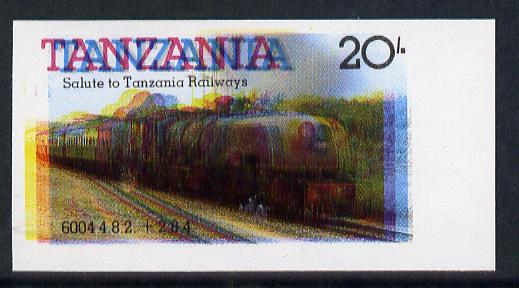 Tanzania 1985 Railways 20s (as SG 432) imperf proof single with all 4 colours misplaced (spectacular blurred effect) unmounted mint, stamps on , stamps on  stamps on railways , stamps on big locos