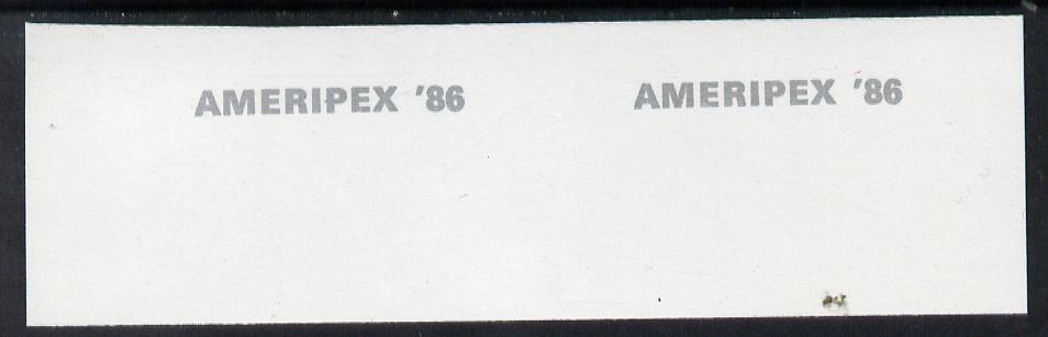 Tanzania 1986 'AMERIPEX '86' imperf proof pair of overprint in silver on gummed paper, stamps on , stamps on  stamps on postal, stamps on  stamps on stamp exhibitions