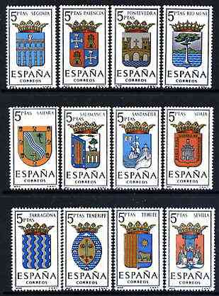 Spain 1965 Provincial Arms (4th issue) perf set of 12 unmounted mint, SG 1692-1703, stamps on , stamps on  stamps on arms, stamps on  stamps on heraldry, stamps on  stamps on bridges, stamps on  stamps on trees, stamps on  stamps on castles