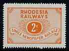 Rhodesia Railways 2c orange perf label insc 'Single Newspaper Railage' very slight gum disturbance, stamps on , stamps on  stamps on railways, stamps on  stamps on cinderellas, stamps on  stamps on cinderella, stamps on  stamps on newspapers