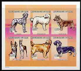 Mali 2000 Dogs imperf sheetlet containing set of 6 unmounted mint, Mi 2522-27, stamps on , stamps on  stamps on dogs, stamps on  stamps on dalmations, stamps on  stamps on retrievers, stamps on  stamps on 