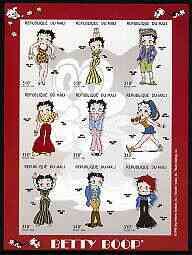 Mali 1999 Betty Boop imperf sheetlet containing set of 6 unmounted mint, Mi 2197-2205, stamps on , stamps on  stamps on cartoons, stamps on  stamps on cinema, stamps on  stamps on tennis