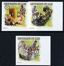 Mali 1997 Minerals imperf set of 3 values unmounted mint, Mi 2022, 2031 & 2032, stamps on minerals