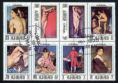 Ajman 1970 Paintings by Ingres perf set of 8 cto used, Mi 629-36A, stamps on arts, stamps on ingres, stamps on nudes, stamps on napoleon