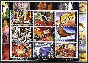 Somalia 2002 Modern Art perf sheetlet containing set of 9 values unmounted mint (Picasso, Chagall & Dali), stamps on , stamps on  stamps on arts, stamps on  stamps on picasso, stamps on  stamps on chagall, stamps on  stamps on dali