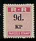Northern Rhodesia 1951-68 Railway Parcel stamp 9d (small numeral - with serifs) overprinted KP (Kapiri M'Posho) unmounted mint* , stamps on railways, stamps on cinderella, stamps on  kg6 , stamps on 