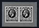 Cinderella - Great Britain 1934 3d def horiz pair illustration in black on ungummed paper by Harrison & Sons produced during mid 1950's as a sample to illustrate the quality of gravure printed stamps - documented as 'adapting existing typographic design unsuitable for photogravure', stamps on royalty, stamps on  kg5 , stamps on 