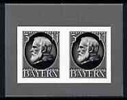 Germany - Bavaria 1914 King Ludwig III 3m horiz pair illustration in black on ungummed paper by Harrison & Sons produced during mid 1950s as a sample to illustrate the qu..., stamps on royalty