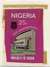 Nigeria 1973 Ibadan University - original artwork for 25k value (Trenchard Hall) by unknown artist on card 4.5 x 6, stamps on buildings  education
