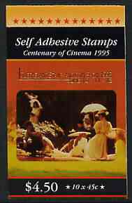 Australia 1995 Centenary of the Cinema $4.50 self-adhesive booklet opt'd for Queensland Stamp & Coin Show, pristine SG SB90a, stamps on , stamps on  stamps on cinema, stamps on  stamps on films, stamps on  stamps on self adhesive, stamps on  stamps on stamp exhibitions, stamps on  stamps on coins