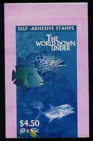 Australia 1995 Marine Life $4.50 self-adhesive booklet, pristine SG SB91, stamps on marine life, stamps on turtles, stamps on reptiles, stamps on sharks, stamps on fish, stamps on coral, stamps on octopus, stamps on self adhesive