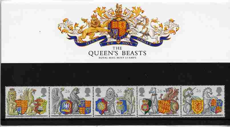 Great Britain 1998 Order of the Garter strip of 5 in official presentation pack SG 2026a, stamps on , stamps on  stamps on arms, stamps on  stamps on heraldry, stamps on  stamps on dragons, stamps on  stamps on mythology