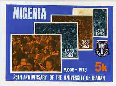 Nigeria 1973 Ibadan University - partly hand-painted original artwork for 5k value (Student Population Growth) by unknown artist on card 9 x 6, stamps on , stamps on  stamps on buildings, stamps on education, stamps on census, stamps on population